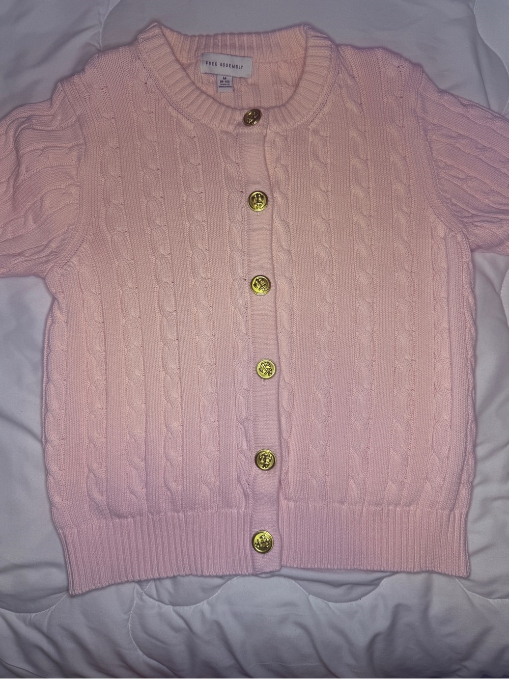 Cable-Knit Button Front Cardigan in Soft Pink